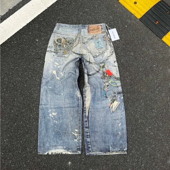 Acne Blue Distressed Flare Jeans - Picture 2 of 6